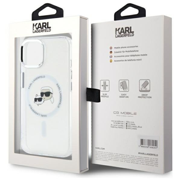 Karl Lagerfeld KLHMP15SHLSKCH iPhone 15  6.1&quot; biały/white hardcase IML Metal Karl&Choupette Head MagSafe