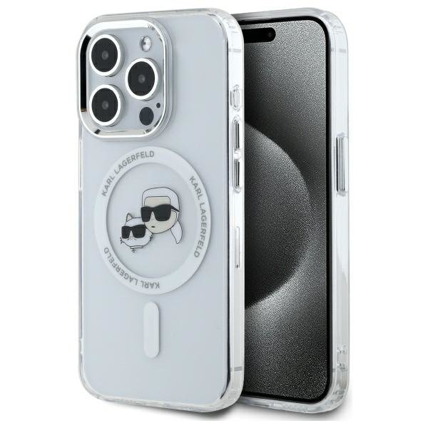 Karl Lagerfeld KLHMP15XHLSKCH iPhone 15  Pro Max 6.7&quot; biały/white hardcase IML Metal Karl&Choupette Head MagSafe