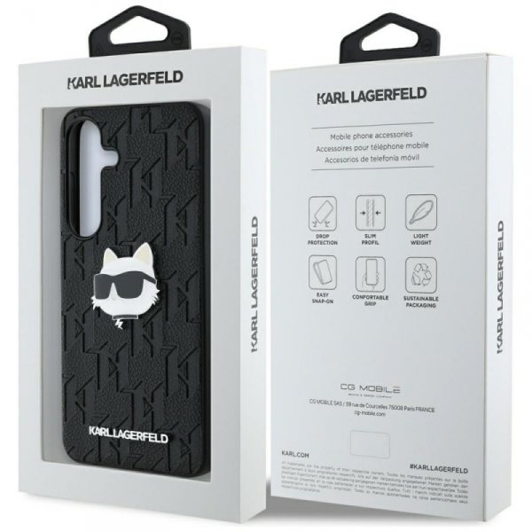 Etui Karl Lagerfeld Leather Monogram Pin Logo Choupette Head do Samsung Galaxy S25 czarny