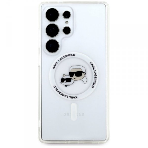 Etui Karl Lagerfeld Button Karl &        Choupette Heads Printed Logo MagSafe do Samsung Galaxy S25 Ultra biały