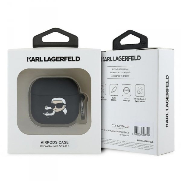 Karl Lagerfeld KLA4RUNKCHK AirPods 4     cover czarny/black Silicone Karl&Chaupette Head 3D