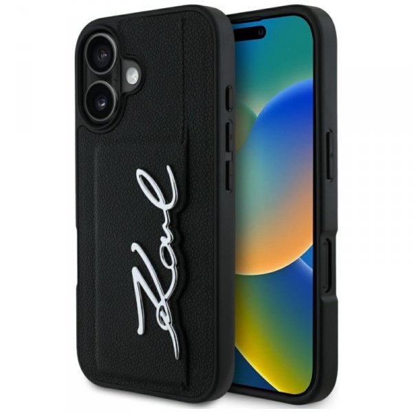 Etui Karl Lagerfeld HC Grained PU        Cardslot Metal Signature do iPhone 16 czarny