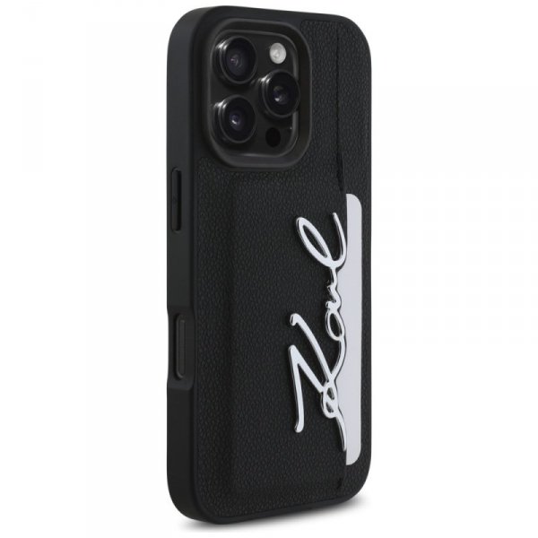 Etui Karl Lagerfeld HC Grained PU Cardslot Metal Signature do iPhone 16 Pro czarny