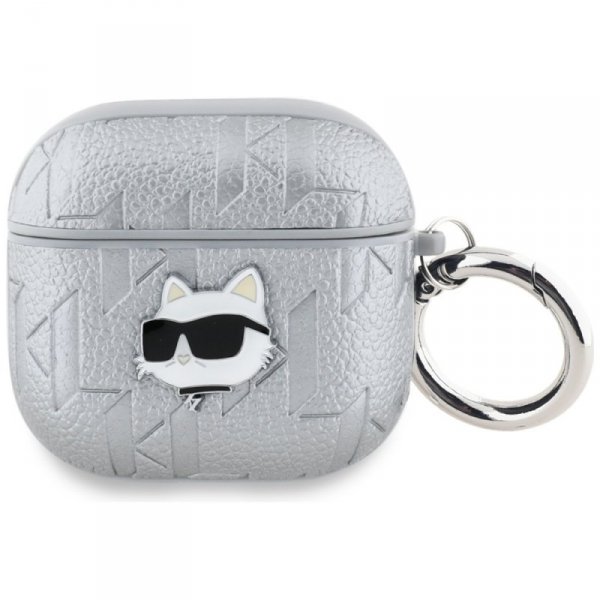 Etui Karl Lagerfeld Monogram Choupette   Head do AirPods 4 srebrny
