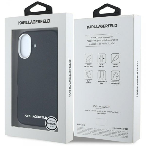 Etui Karl Lagerfeld Saffiano Full        Wrapped Elongated Metal Logo MagSafe do iPhone 16 czarny