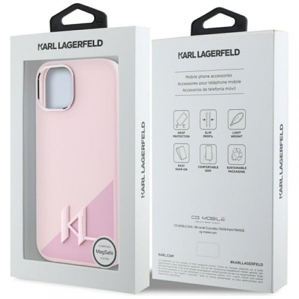 Etui Karl Lagerfeld Silicone Shadow      Metal Initial MagSafe do iPhone 15 różowy