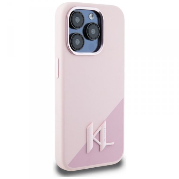 Etui Karl Lagerfeld Silicone Shadow      Metal Initial MagSafe do iPhone 15 Pro Max różowy
