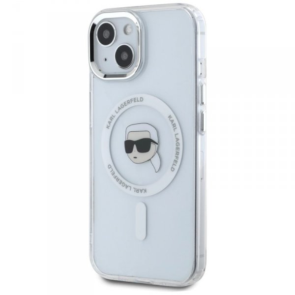 Etui Karl Lagerfeld IML Metal Karl Head  MagSafe do iPhone 15 Plus biały