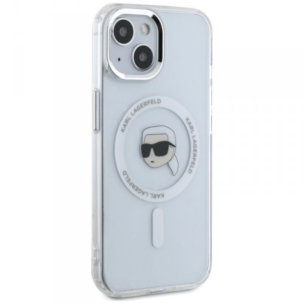 Etui Karl Lagerfeld IML Metal Karl Head  MagSafe do iPhone 15 Plus biały
