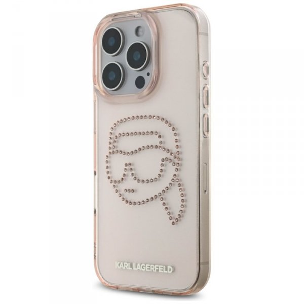 Etui Karl Lagerfeld IML Rhinestones Karl Head do iPhone 16 Pro różowy