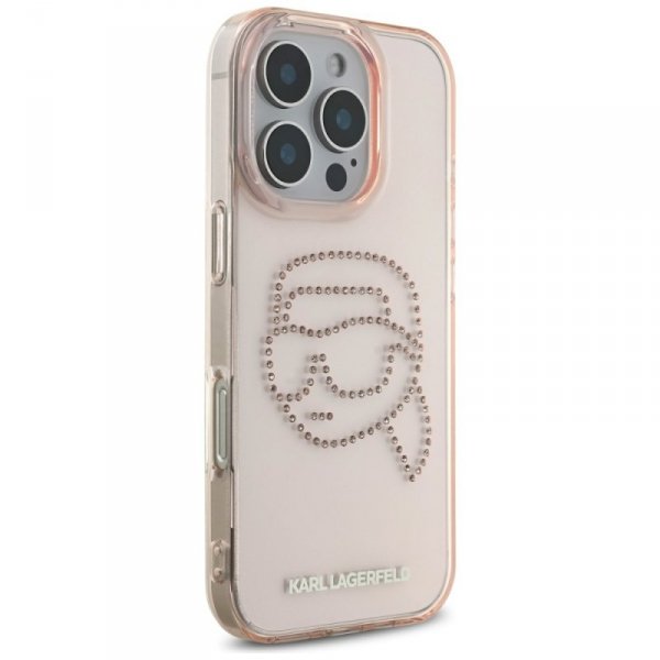 Etui Karl Lagerfeld IML Rhinestones Karl Head do iPhone 16 Pro Max różowy