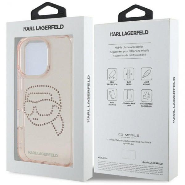 Etui Karl Lagerfeld IML Rhinestones Karl Head do iPhone 16 Pro Max różowy