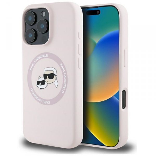 Etui Karl Lagerfeld Silicone Double      Heads And Circle MagSafe do iPhone 16 Pro Max różowy