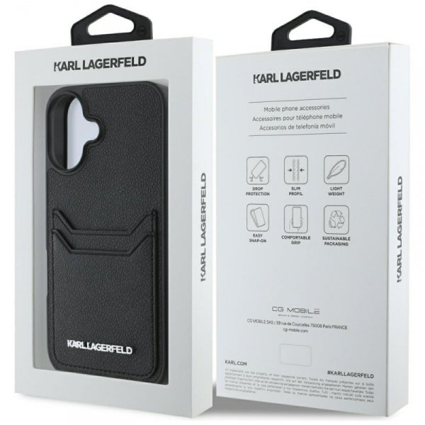 Etui Karl Lagerfeld HC Grained PU        Cardslot Metal Elong do iPhone 16 czarny