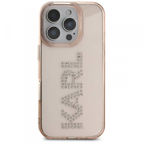 Etui Karl Lagerfeld IML Rhinestones Logo do iPhone 16 Pro Max różowy
