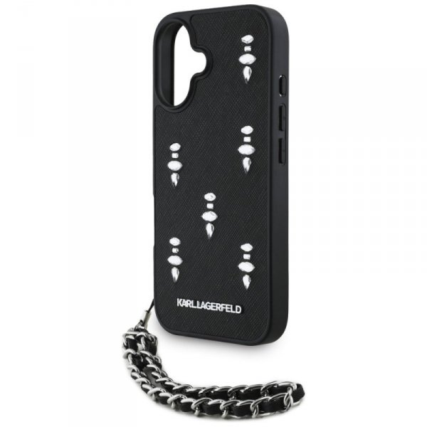 Etui Karl Lagerfeld Saffiano Crystals    w/Chain do iPhone 16 czarny