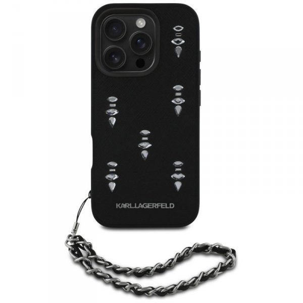 Etui Karl Lagerfeld Saffiano Crystals    w/Chain do iPhone 16 Pro Max czarny