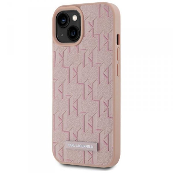 Etui Karl Lagerfeld Leather Monogram     Metal Logo MagSafe do iPhone 15 różowy