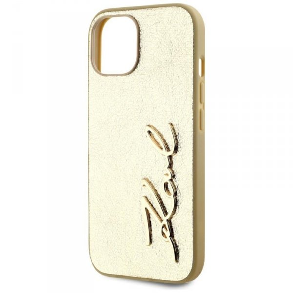 Etui Karl Lagerfeld Wrinkled Metal       Signature do iPhone 15 złoty
