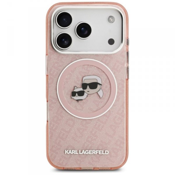 Etui Karl Lagerfeld IML Glitter Karl &   Choupette Heads Logo MagSafe do iPhone 17 Pro różowy