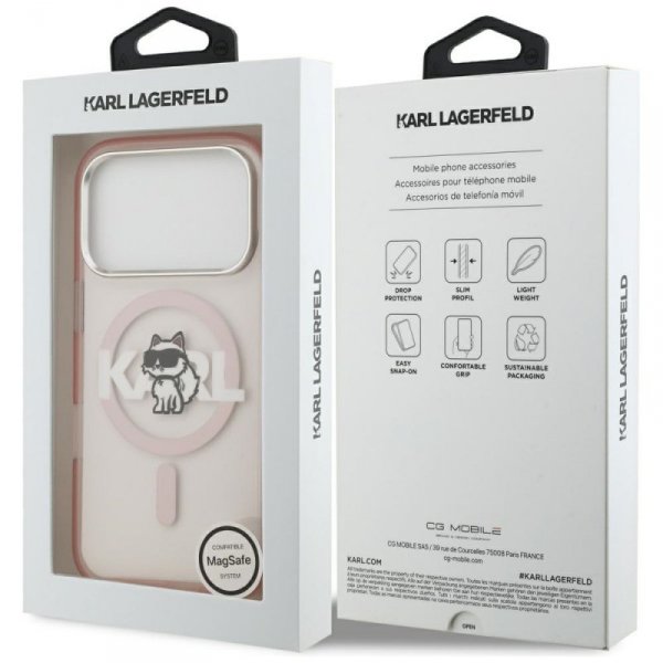 Etui Karl Lagerfeld IML Choupette Sketch Logo MagSafe do iPhone 17 Pro różowy