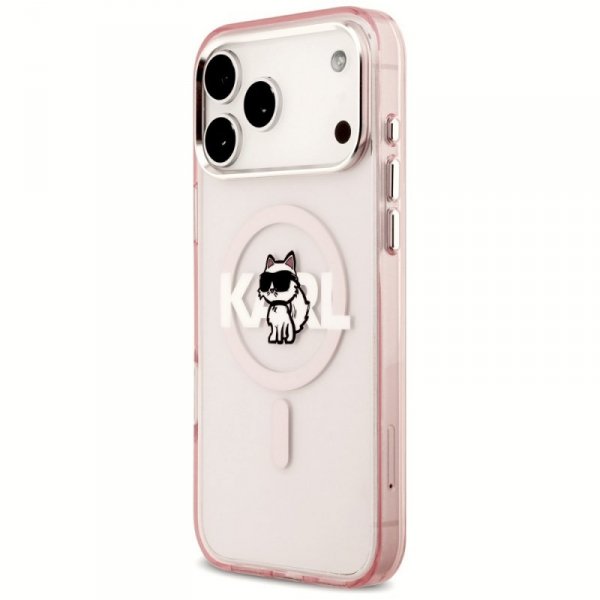 Etui Karl Lagerfeld IML Choupette Sketch Logo MagSafe do iPhone 17 Pro Max różowy