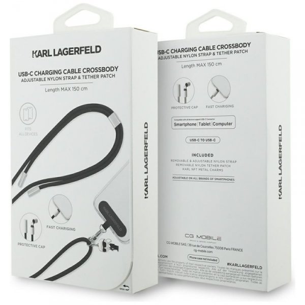 Uniwersalna smycz kabel Karl Lagerfeld   CBDY Ikonik Charm USB-C/USB-C czarny