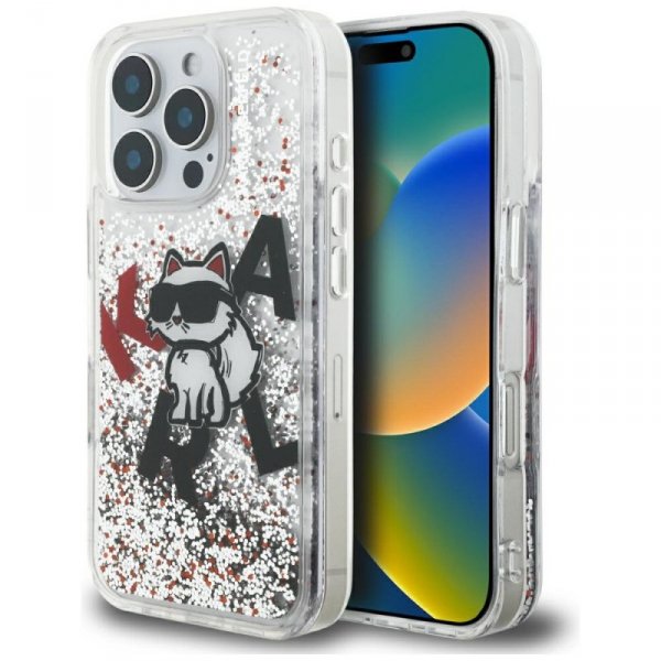 Etui Karl Lagerfeld do iPhone 16 Pro Liquid Glitter – Choupette Logo – Przezroczyste