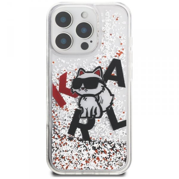 Etui Karl Lagerfeld do iPhone 16 Pro Liquid Glitter – Choupette Logo – Przezroczyste