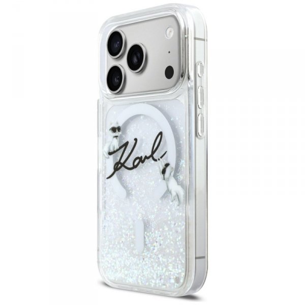 Etui Karl Lagerfeld Liquid Glitter Karl  Script Logo MagSafe do iPhone 17 Pro przezroczysty