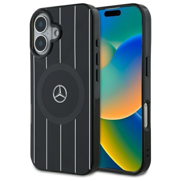 Mercedes MEHMP16S23HRSK iPhone 16 6.1&quot;   czarny/black hardcase MB Double Layer Crossed Lines MagSafe