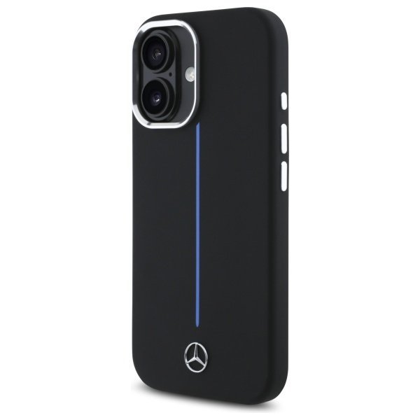 Mercedes MEHMP16S23SUMBK iPhone 16 6.1"  czarny/black hardcase Silicone Blue Stripe MagSafe