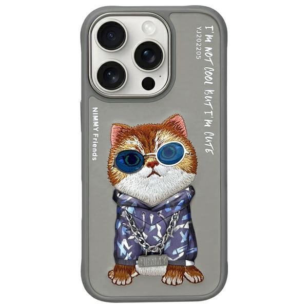 Nimmy etui iPhone 16 Pro 6.3&quot; szary/gray Glasses Cool Cat