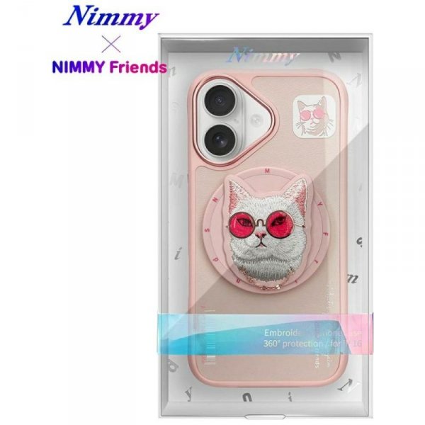 Etui Nimmy Glasses Cool Cat MagSafe do   iPhone 16 różowy