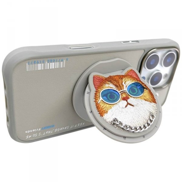 Etui Nimmy Glasses Cool Cat MagSafe do   iPhone 16 Pro Max szary