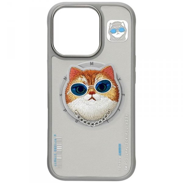 Etui Nimmy Glasses Cool Cat MagSafe do   iPhone 16 Pro Max szary