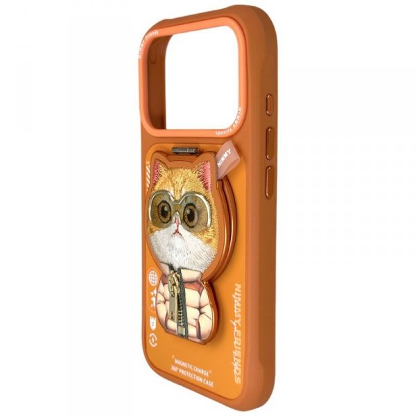 Etui Nimmy Cool&Cute 2.0 Cat do iPhone   17 Pro Max z magnetyczną zawieszką pomarańczowy