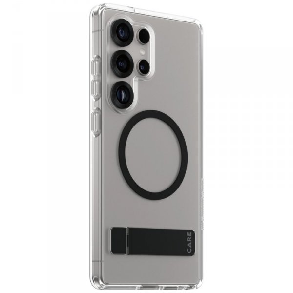 Etui CARE by PanzerGlass Feature Black   Kickstand & QI do Samsung Galaxy S25 Ultra przezroczysty