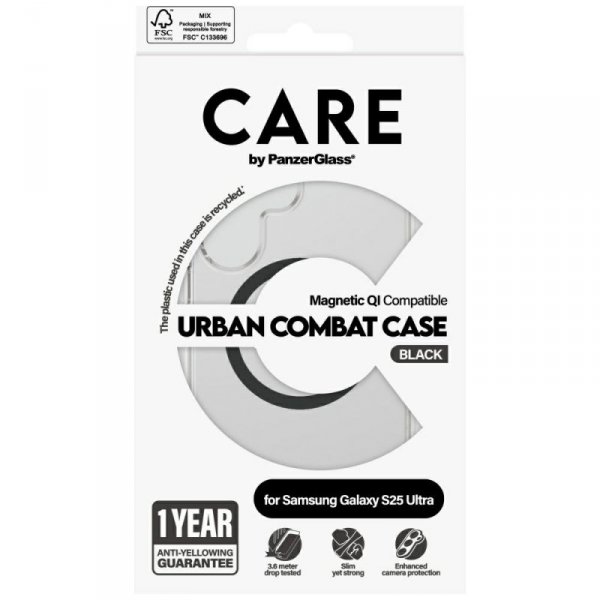 Etui CARE by PanzerGlass Flagship Urban  Combat Black QI do Samsung Galaxy S25 Ultra przezroczysty