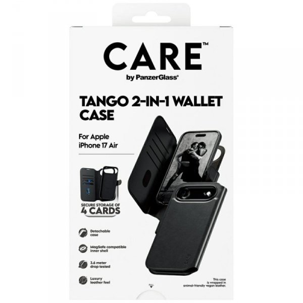 Etui CARE by PanzerGlass Feature Tango   2w1 Wallet Case MagSafe do iPhone Air czarny