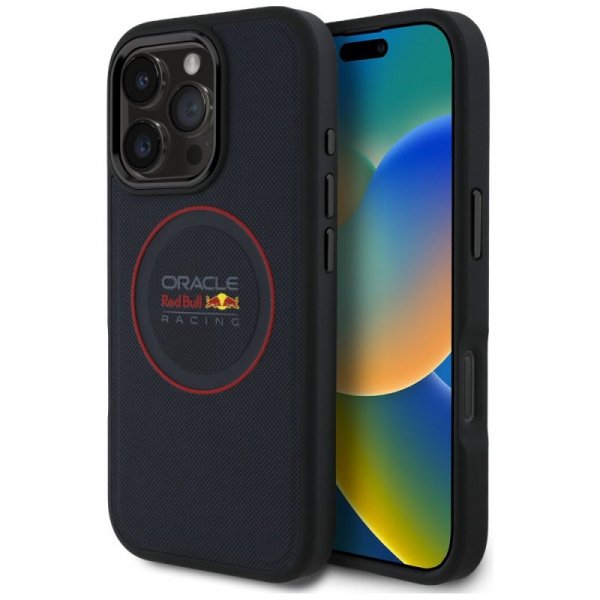 Red Bull RBHMP16L24PUILVR iPhone 16 Pro  6.3&quot; hardcase granatowy/navy Leather Red Ring MagSafe