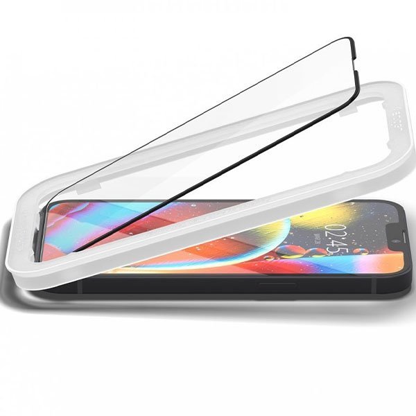 Spigen Alm Glass FC iPhone 16e/14/13     Pro/13 szkło hartowane czarna ramka z ramką montażową AGL03725