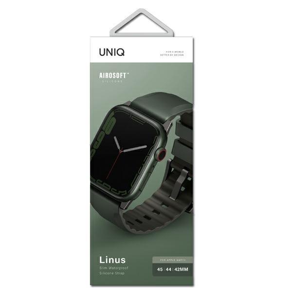 UNIQ pasek Linus Apple Watch Series 1/2/3/4/5/6/7/8/9/SE/SE2/Ultra/Ultra 2 42/44/45/49mm. Airosoft Silicone zielony/moss green