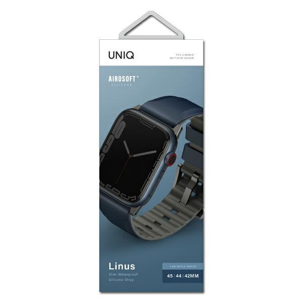 UNIQ pasek Linus Apple Watch Series 1/2/3/4/5/6/7/8/9/SE/SE2/Ultra/Ultra 2 42/44/45/49mm. Airosoft Silicone niebieski/nautical  