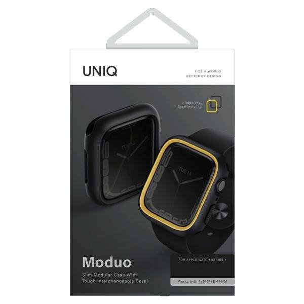 UNIQ etui Moduo Apple Watch Series  4/5/6/7/8/9/SE/SE2 44/45mm czarny-musztardowy/midnight-mustard