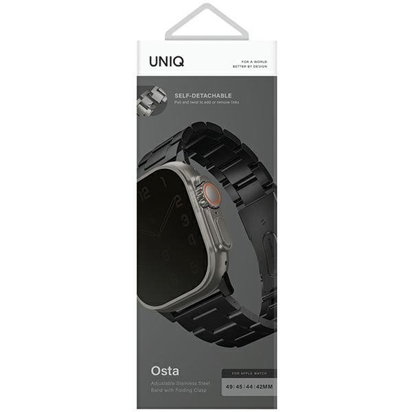 UNIQ pasek Osta Apple Watch 42/44/45/ 49mm Series 1/2/3/4/5/6/7/8/9/SE/SE2/Ultra/Ultra 2 Stainless Steel czarny/midnight black