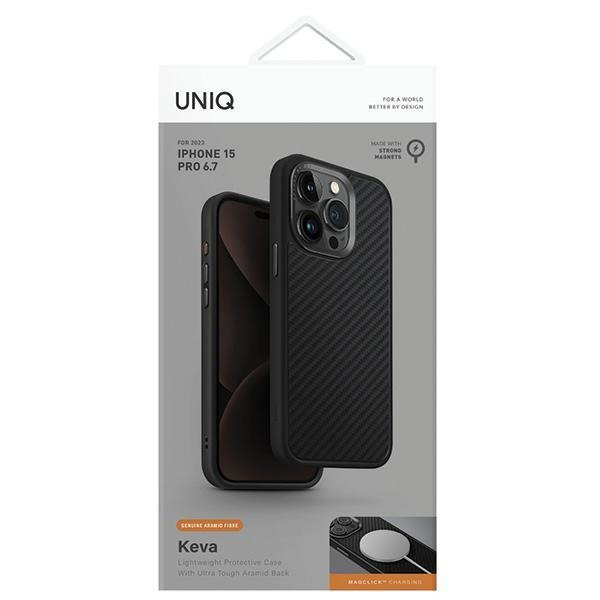 UNIQ etui Keva iPhone 15 Pro Max 6.7&quot;Magclick Charging czarny/carbon black