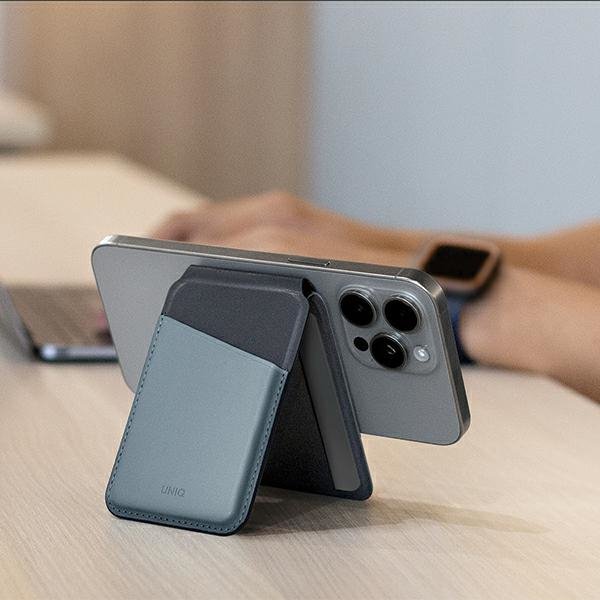 UNIQ Lyden DS magnetyczny portfel RFIDi stojak na telefon beżowo-zielony/ivory-lichen green