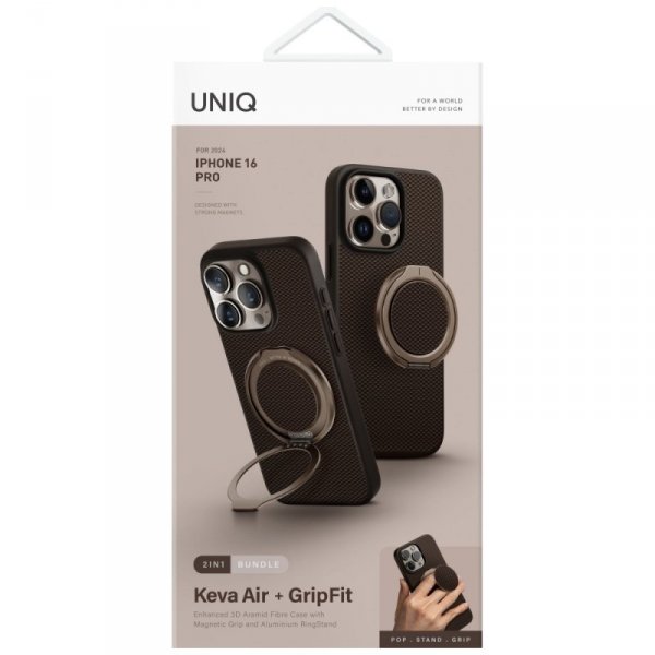 Etui UNIQ Keva Air do iPhone 16 Pro      Magclick Charging GripFit brązowy