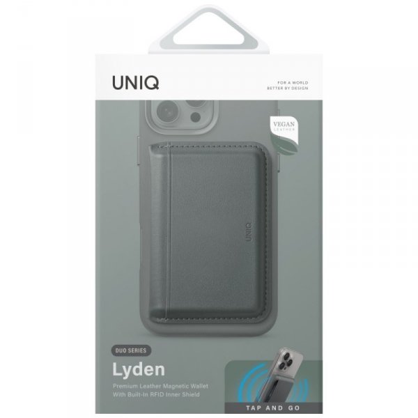 Magnetyczny portfel RFID UNIQ Lyden DS   stojak na telefon zielony